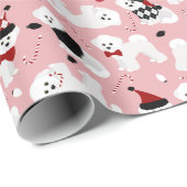 Bichon Frise Christmas Pink Wrapping Paper Geschenkpapier (Rolleneckpunkt)