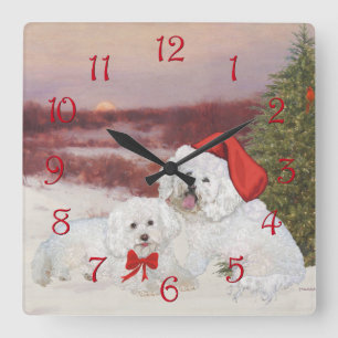 Bichon Frise Christmas Quadratische Wanduhr