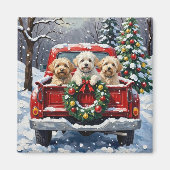 Bichon Frise Christmas Red Truck Holiday Magnet (Vorne)