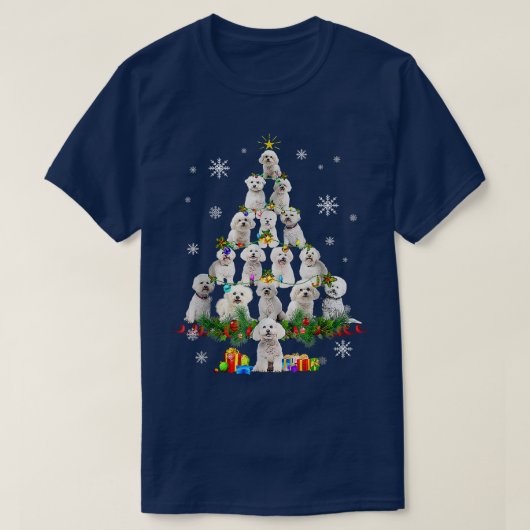 Bichon Frise Christmas Tree Lights Funny Dog Xmas T-Shirt (Design vorne)