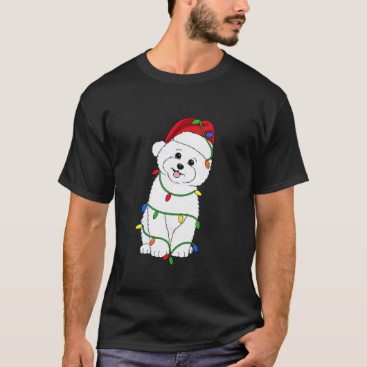 Bichon Frise Christmas Tree Lights Holiday Dog Lov T-Shirt (Vorderseite)