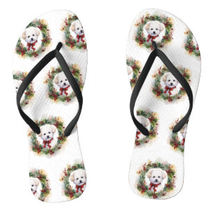 Bichon Frise Christmas Wreath Festivals Badesandalen
