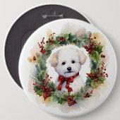 Bichon Frise Christmas Wreath Festivals Button (Vorne & Hinten)