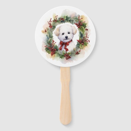 Bichon Frise Christmas Wreath Festivals Fächer (Rückseite)