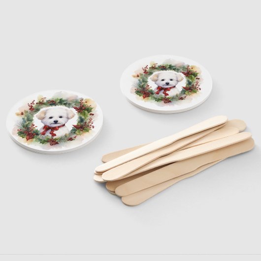 Bichon Frise Christmas Wreath Festivals Fächer (Non-assembled)