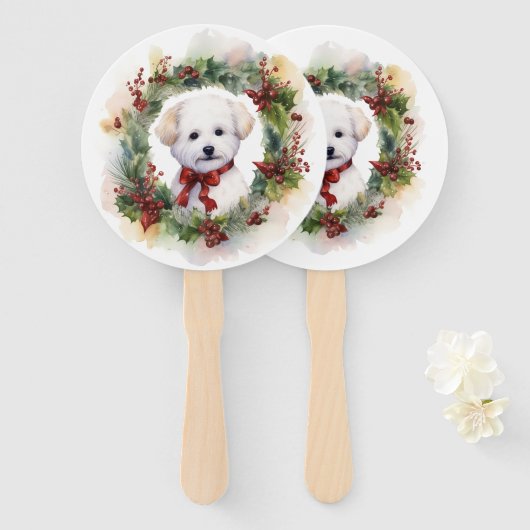 Bichon Frise Christmas Wreath Festivals Fächer (Vorne und Hinten)