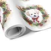 Bichon Frise Christmas Wreath Festivals Geschenkpapier (Rolleneckpunkt)