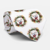 Bichon Frise Christmas Wreath Festivals Krawatte (Gerollt)