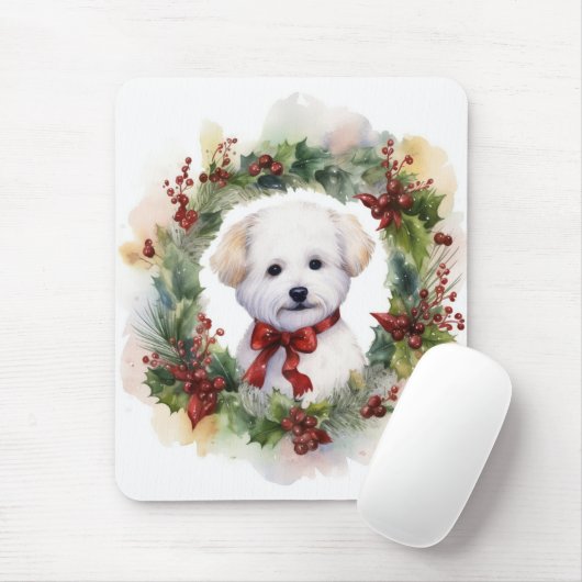Bichon Frise Christmas Wreath Festivals Mousepad (Mit Mouse)