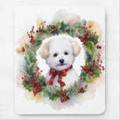 Bichon Frise Christmas Wreath Festivals Mousepad (Vorne)