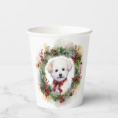 Bichon Frise Christmas Wreath Festivals Pappbecher (Rückseite)