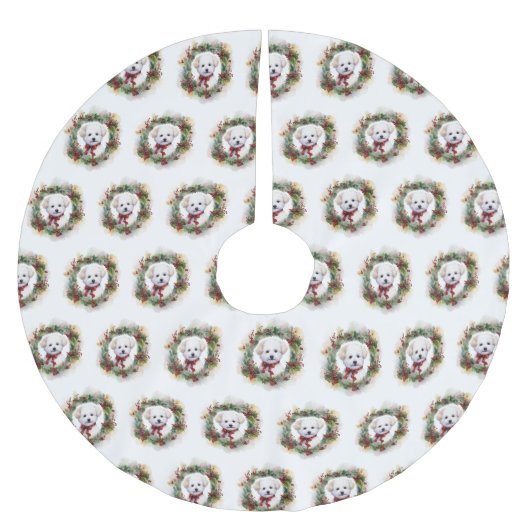 Bichon Frise Christmas Wreath Festivals Polyester Weihnachtsbaumdecke (Vorderseite)