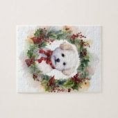 Bichon Frise Christmas Wreath Festivals Puzzle (Horizontal)