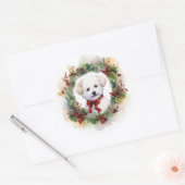 Bichon Frise Christmas Wreath Festivals Runder Aufkleber (Umschlag)