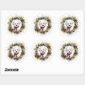 Bichon Frise Christmas Wreath Festivals Runder Aufkleber (Blatt)