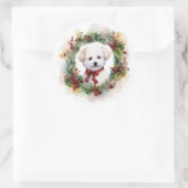 Bichon Frise Christmas Wreath Festivals Runder Aufkleber (Tasche)