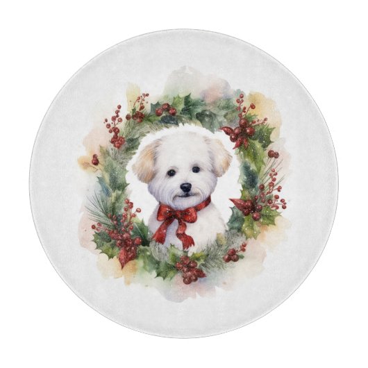 Bichon Frise Christmas Wreath Festivals Schneidebrett (Vorderseite)