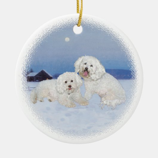 Bichon Frise Dezember Abend Keramik Ornament (Vorne)