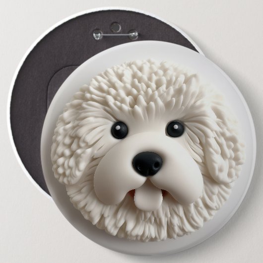 Bichon Frise Dog 3D Inspiriert Button (Vorne & Hinten)