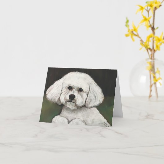 Bichon Frise Dog Art Note Card Karte (Gelbe Blume)