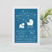 Bichon Frise Dog Baby Shower Boy Blue Einladung (Stehend Vorderseite)