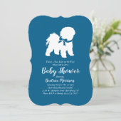 Bichon Frise Dog Baby Shower Boy Blue Einladung (Stehend Vorderseite)