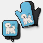 Bichon frise dog Cartoon Illustration Ofenhandschuh & Topflappen-Set (Vorderseite/Rückseite)