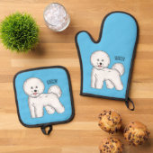 Bichon frise dog Cartoon Illustration Ofenhandschuh & Topflappen-Set (Oben Unten)
