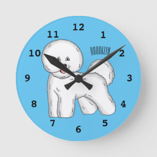 Bichon frise dog Cartoon Illustration Runde Wanduhr