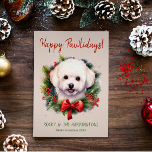 Bichon Frise Dog Christmas Happy Pawlidays Feiertagskarte