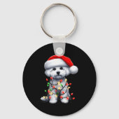 Bichon Frise Dog Christmas Lights Santa Hat Dog Lo Schlüsselanhänger (Vorderseite)