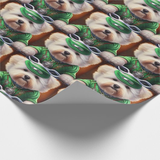 Bichon Frisé Dog Fahrrad St. Patrick's Day Geschenkpapier (Ecke)