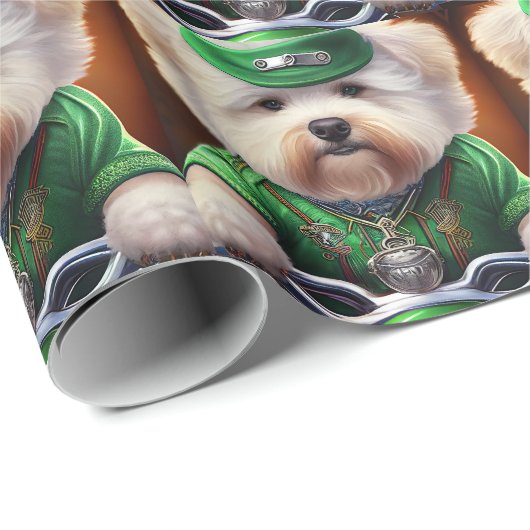 Bichon Frisé Dog Fahrrad St. Patrick's Day Geschenkpapier (Rolleneckpunkt)