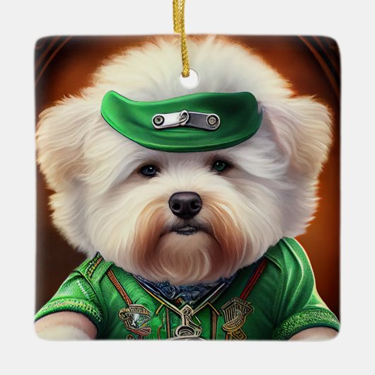 Bichon Frisé Dog Fahrrad St. Patrick's Day Keramikornament (Vorderseite)