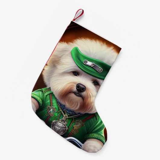 Bichon Frisé Dog Fahrrad St. Patrick's Day Kleiner Weihnachtsstrumpf (Vorderansicht (hängend))