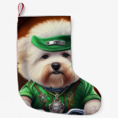 Bichon Frisé Dog Fahrrad St. Patrick's Day Kleiner Weihnachtsstrumpf (Vorderseite)