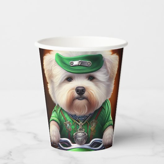 Bichon Frisé Dog Fahrrad St. Patrick's Day Pappbecher (Vorderseite)