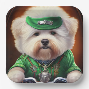 Bichon Frisé Dog Fahrrad St. Patrick's Day Pappteller