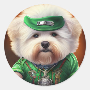 Bichon Frisé Dog Fahrrad St. Patrick's Day Runder Aufkleber