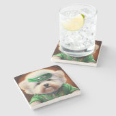 Bichon Frisé Dog Fahrrad St. Patrick's Day Steinuntersetzer (Seitenansicht)