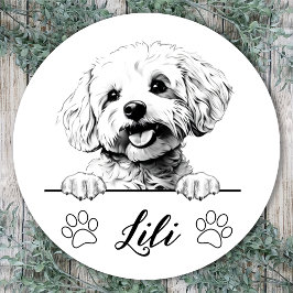 Bichon Frise Dog Hand Zeichnend Personalisiert Runder Aufkleber