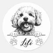 Bichon Frise Dog Hand Zeichnend Personalisiert Runder Aufkleber (Vorderseite)
