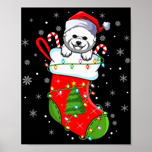 Bichon Frise Dog In Christmas Socks Lights Xmas Pr Poster (Vorne)