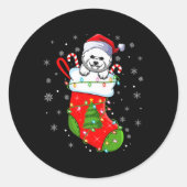 Bichon Frise Dog In Christmas Socks Lights Xmas Pr Runder Aufkleber (Vorderseite)