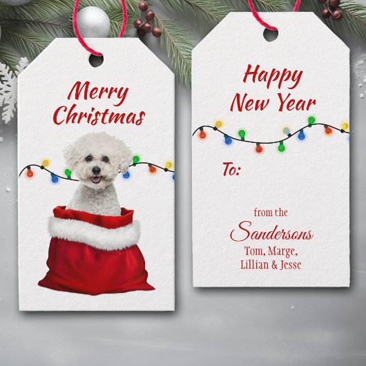 Bichon Frise Dog in Santa Bag Geschenkanhänger