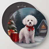Bichon Frise Dog in Schnee Weihnachten Button (Vorne & Hinten)
