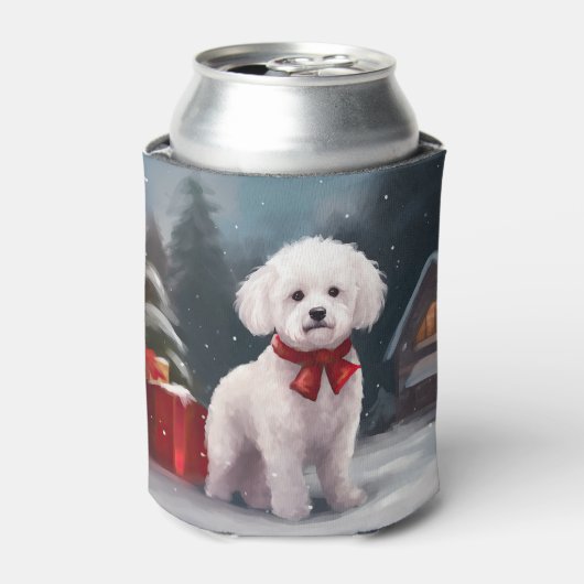 Bichon Frise Dog in Schnee Weihnachten Dosenkühler (Kanne Vorderseite)