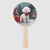 Bichon Frise Dog in Schnee Weihnachten Fächer (Rückseite)