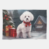 Bichon Frise Dog in Schnee Weihnachten Geschirrtuch (Horizontal)