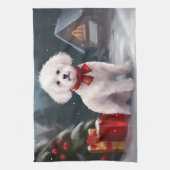 Bichon Frise Dog in Schnee Weihnachten Geschirrtuch (Vertikal)